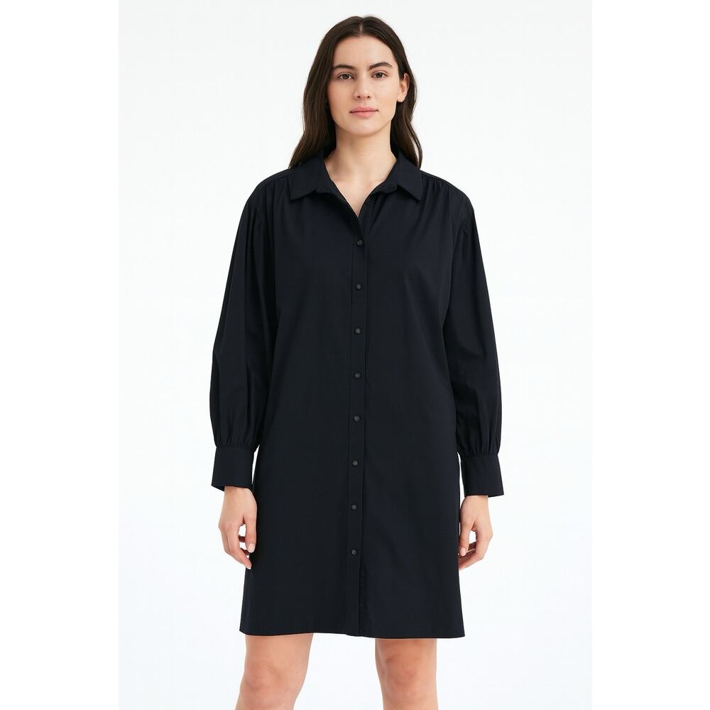 J.Crew Puff Sleeve Cotton Poplin Shirt Dress Size M Tall Black Preppy Minimalist
